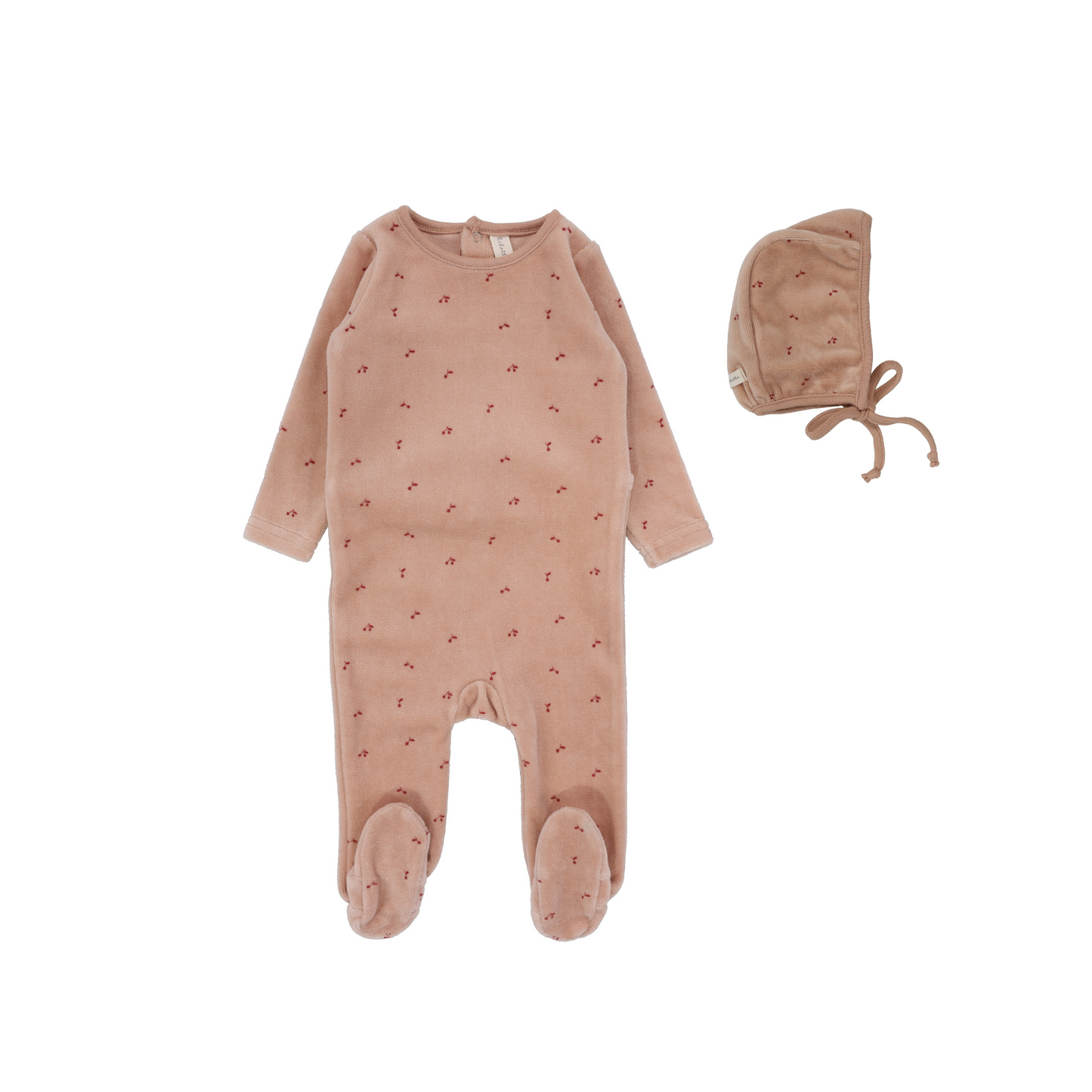 Lilette Scattered Cherry Velour Footie Set