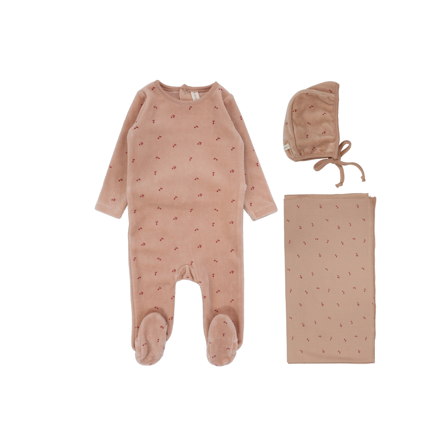 Lilette Scattered Cherry Velour Layette Set