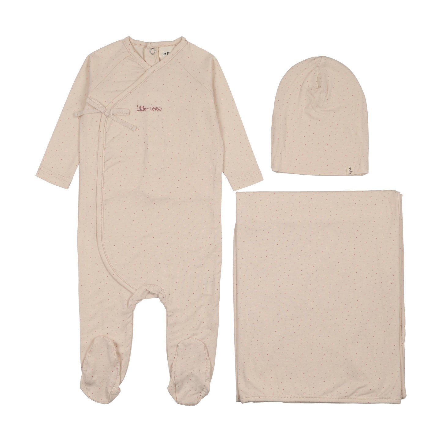 Mema Knits Mock Wrap Polka Dot Layette Set