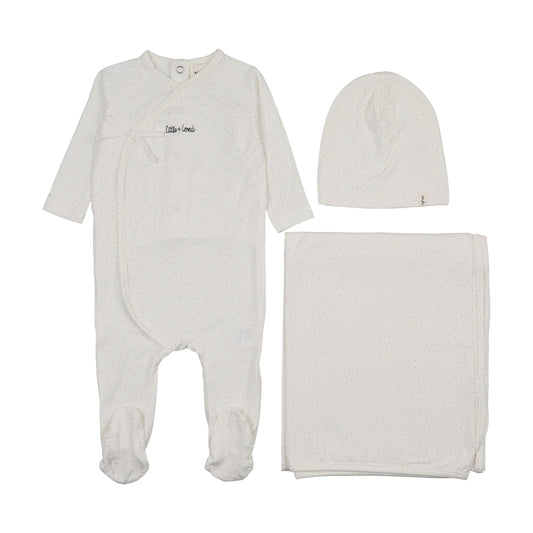 Mema Knits Mock Wrap Polka Dot Layette Set
