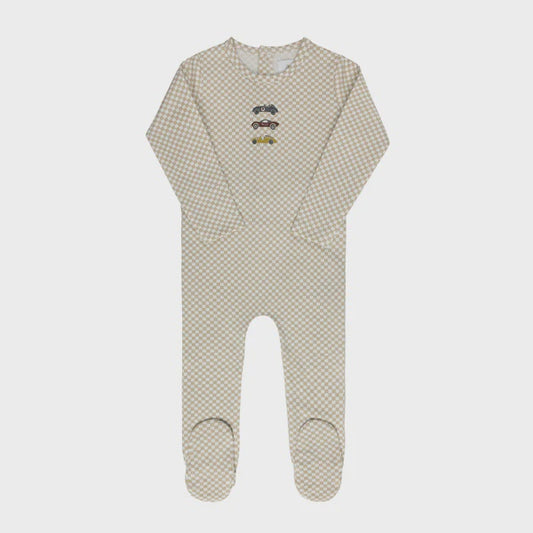 Aurora Jersey Cotton Checked Race Car Footie