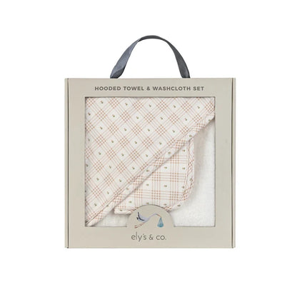 Ely's & Co. Hooded Towel with Pocket Wash Cloth - Floral Plaid Collection