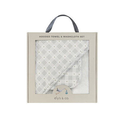 Ely's & Co. Hooded Towel with Pocket Wash Cloth - Floral Plaid Collection
