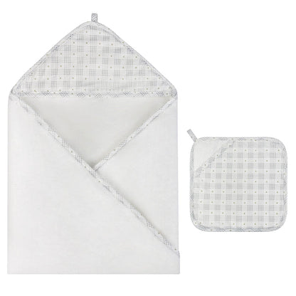 Ely's & Co. Hooded Towel with Pocket Wash Cloth - Floral Plaid Collection