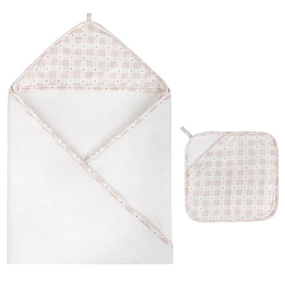 Ely's & Co. Hooded Towel with Pocket Wash Cloth - Floral Plaid Collection