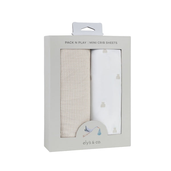 Ely's & Co. 2 Pack Pack N Play Jersey Sheets - Gingham Bear Collection