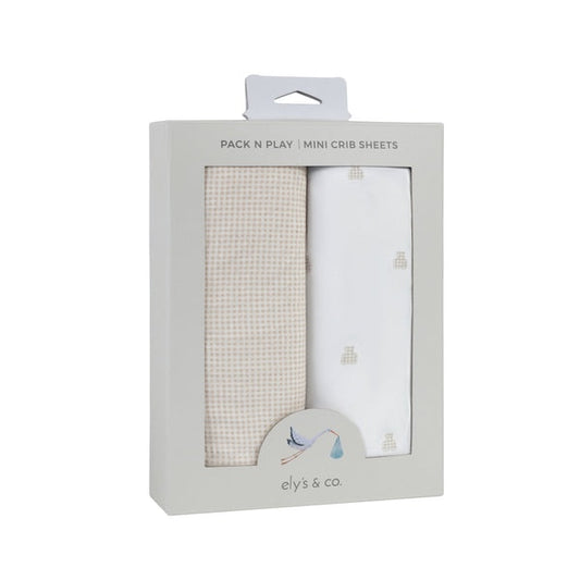Ely's & Co. 2 Pack Pack N Play Jersey Sheets - Gingham Bear Collection
