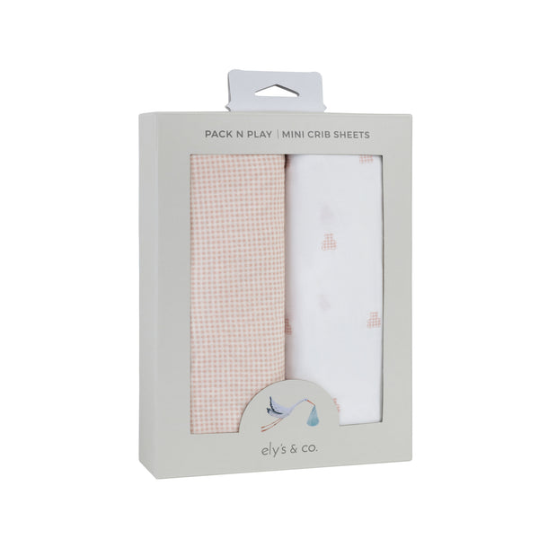 Ely's & Co. 2 Pack Pack N Play Jersey Sheets - Gingham Bear Collection