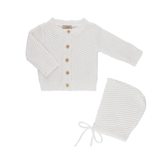 Tricot Bebe Embroidered Knit Cardigan and bonnet