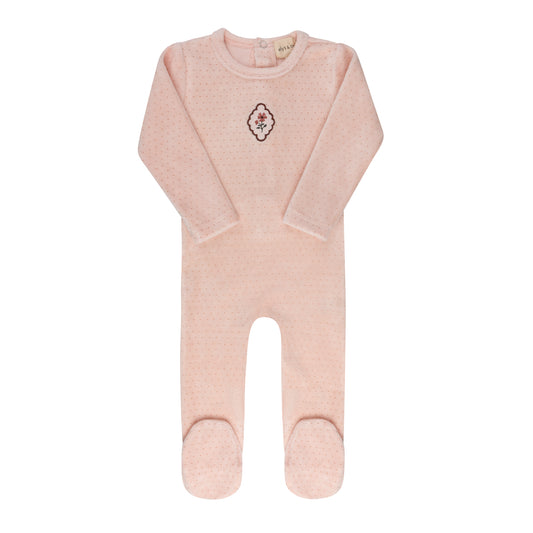Ely's & Co.  Velour Embroidered Floral Dot Footie