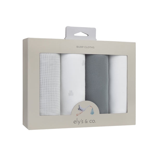 Ely's & Co. 4 Pack Jersey Absorbant Burp Cloths - Gingham Bear Collection