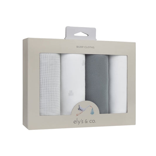 Ely's & Co. 4 Pack Jersey Absorbant Burp Cloths - Gingham Bear Collection