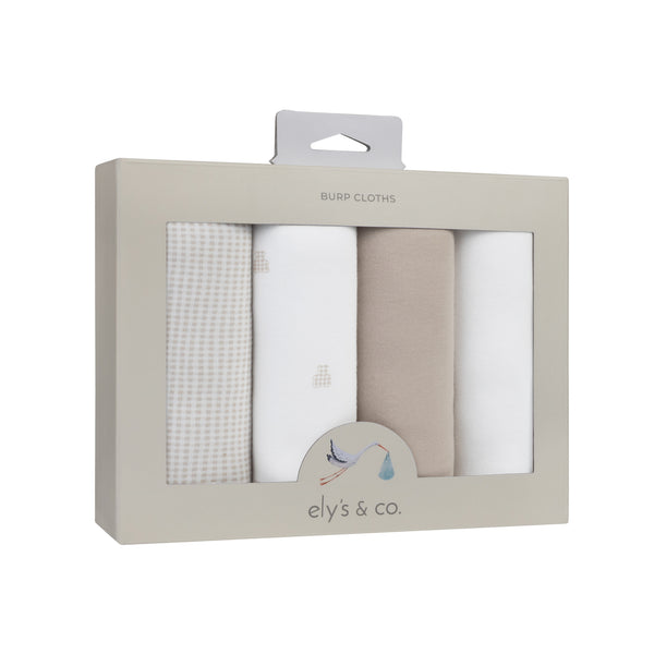 Ely's & Co. 4 Pack Jersey Absorbant Burp Cloths - Gingham Bear Collection