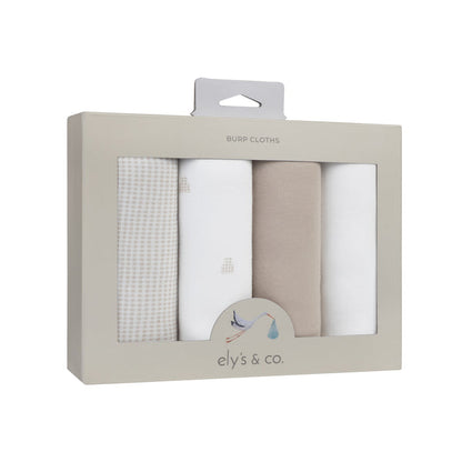 Ely's & Co. 4 Pack Jersey Absorbant Burp Cloths - Gingham Bear Collection