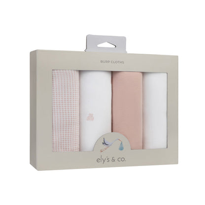 Ely's & Co. 4 Pack Jersey Absorbant Burp Cloths - Gingham Bear Collection