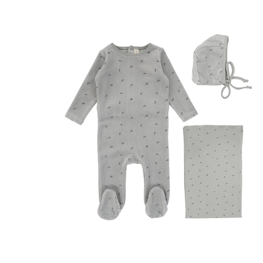 Lilette Scattered Cherry Velour Layette Set