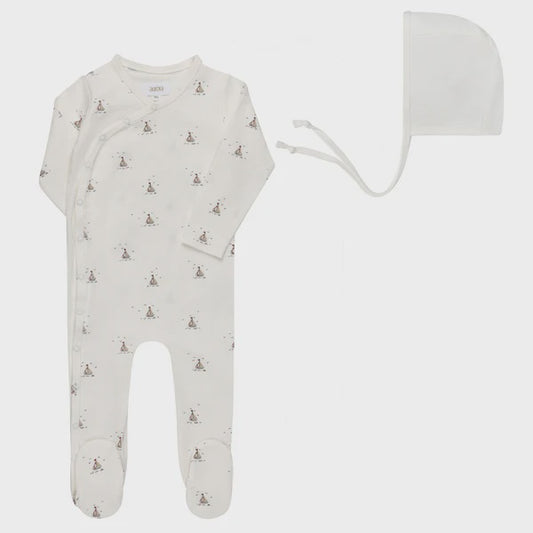 Aurora Jersey Cotton Floral/Nautical Print Footie Set