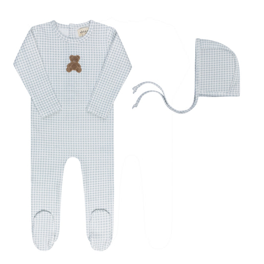 Ely's & Co. Gingham Teddy Footie Set
