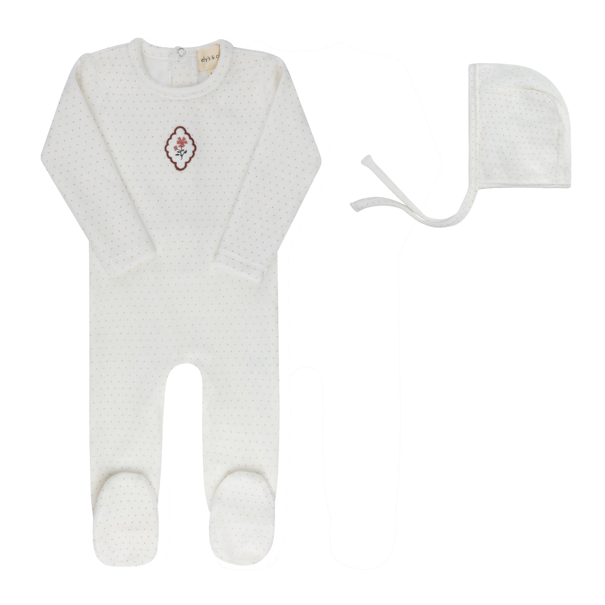 Ely's & Co. Velour Embroidered Floral Dot Footie Set