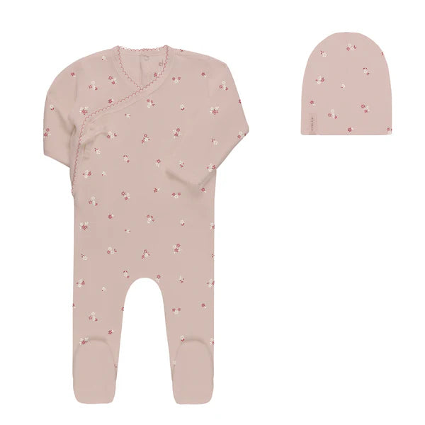 Ely's & Co.  Velour Cluster Flower/Leaf Footie Set