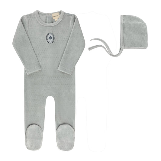Ely's & Co.  Velour Embroidered Floral Dot Footie Set