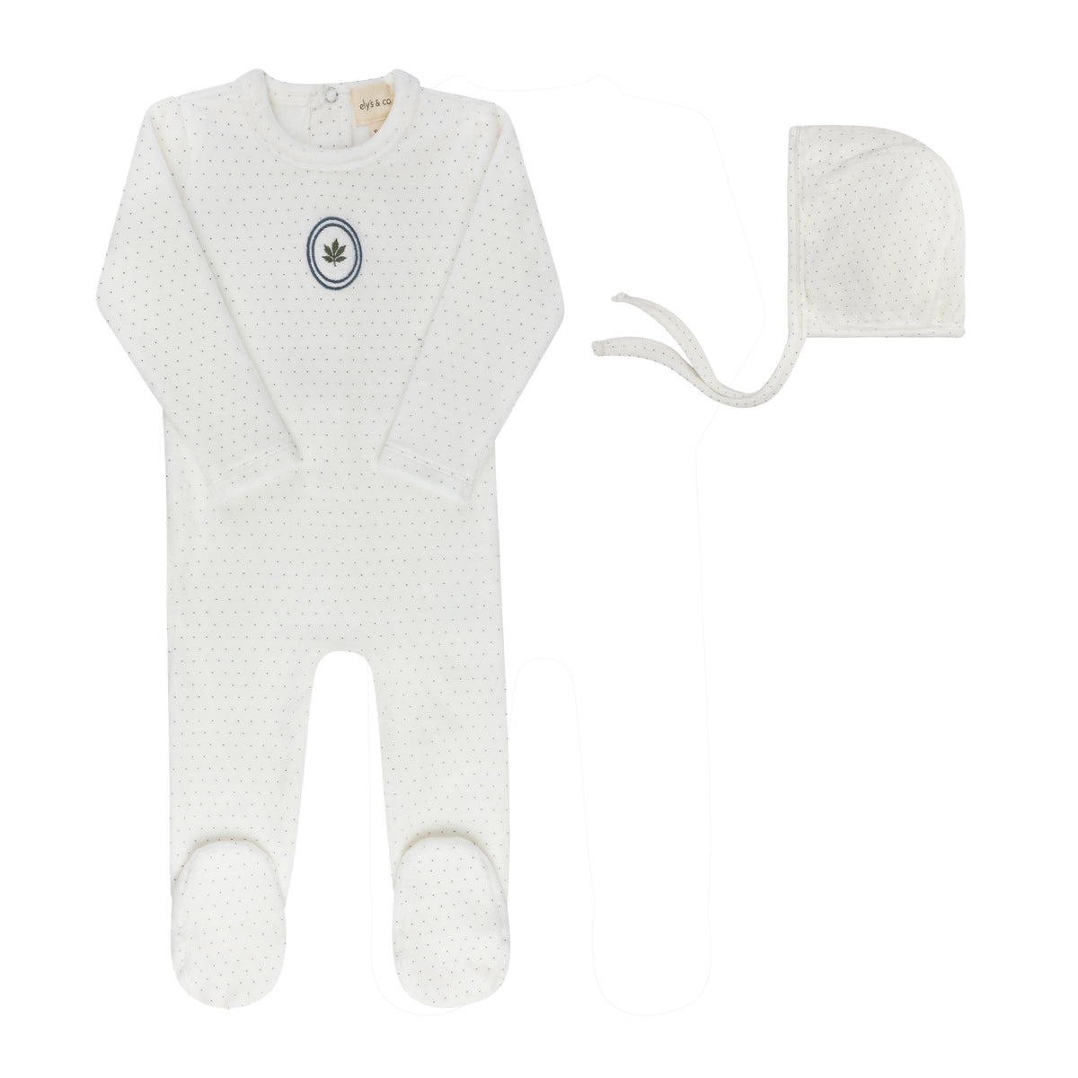 Ely's & Co. Velour Embroidered Floral Dot Footie Set