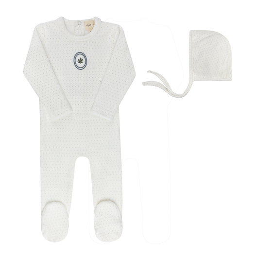 Ely's & Co.  Velour Embroidered Floral Dot Footie Set