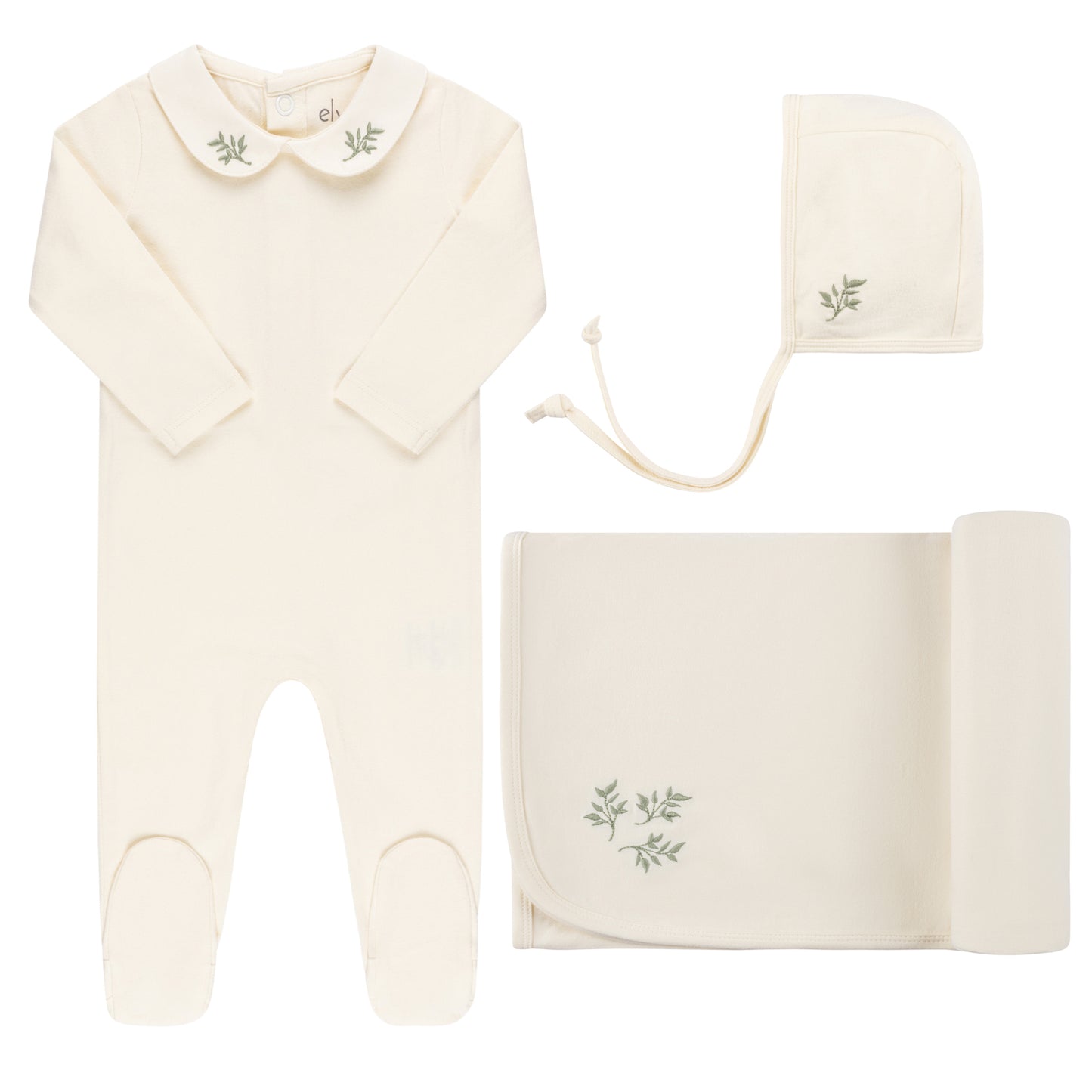 Ely's & Co. Jersey Cotton Embroidered Collar Layette Set