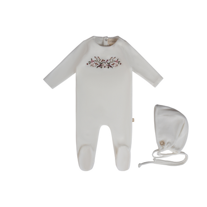 Citrine Velour Embroidered Garden Footie Set