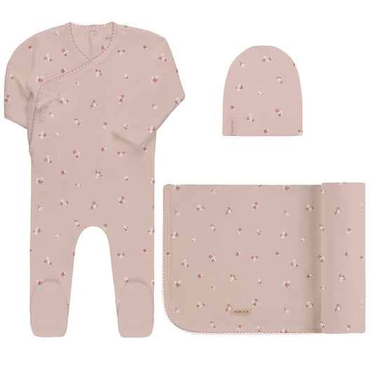 Ely's & Co.  Velour Cluster Flower/Leaf Layette Set