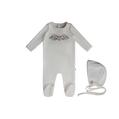 Citrine Velour Embroidered Garden Footie Set