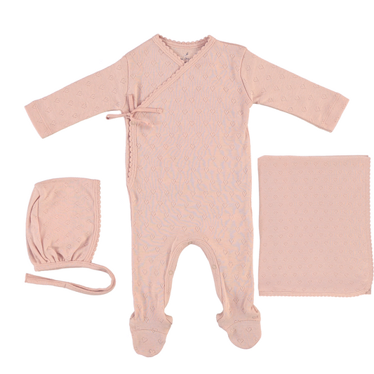 Bebe Organic Pointelle Heart Wrap Layette Set