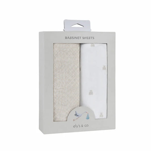 Ely's & Co.  2 Pack  Bassinet Jersey Sheets - Gingham Bear Collection