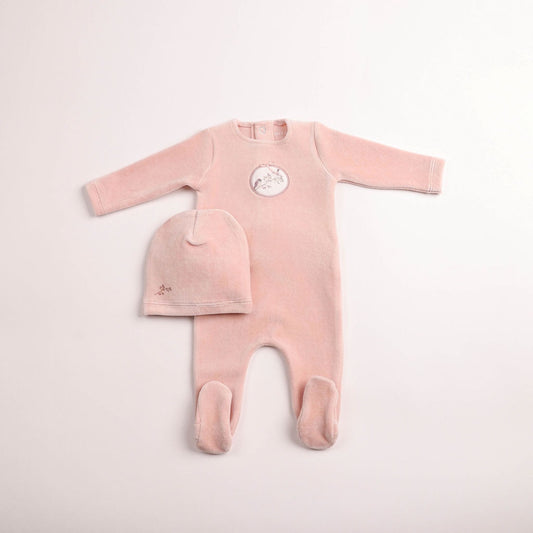 Bee and Dee Birdie Branch Velour Footie Set