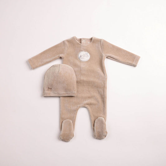 Bee and Dee Birdie Branch Velour Footie Set