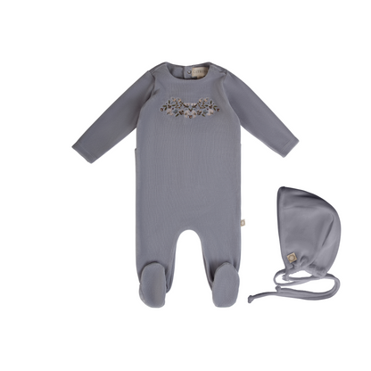 Citrine Velour Embroidered Garden Footie Set