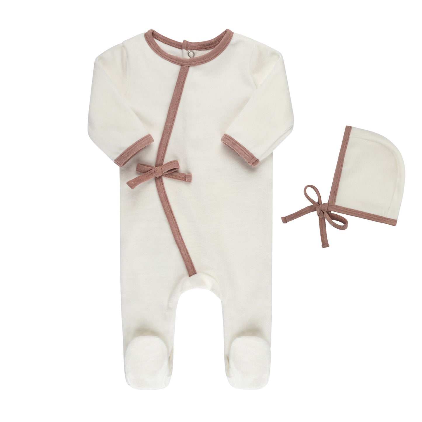 Tricot Bebe Suede Kimono Footie and Bonnet