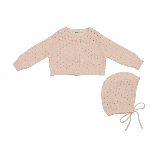 Mema Knits Pointelle Cardigan + Bonnet