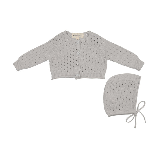 Mema Knits Pointelle Cardigan + Bonnet