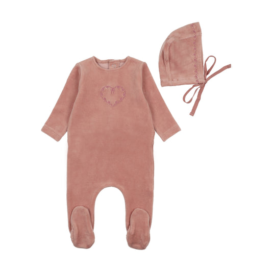 Bee and Dee Lovely Loops Velour Footie Set