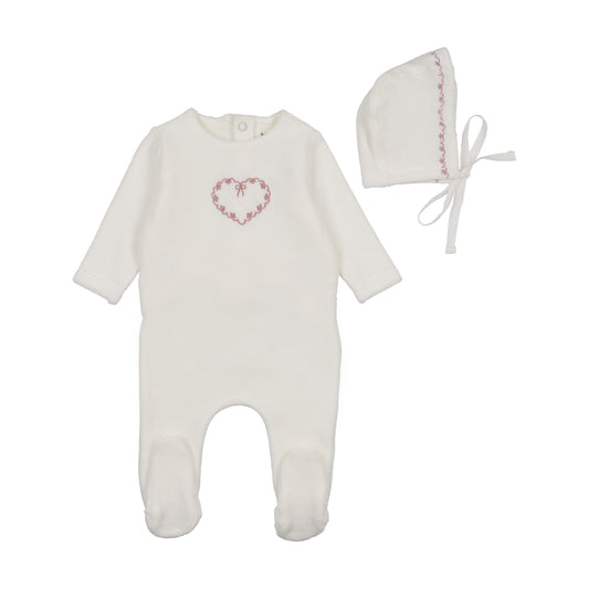 Bee and Dee Lovely Loops Velour Footie Set