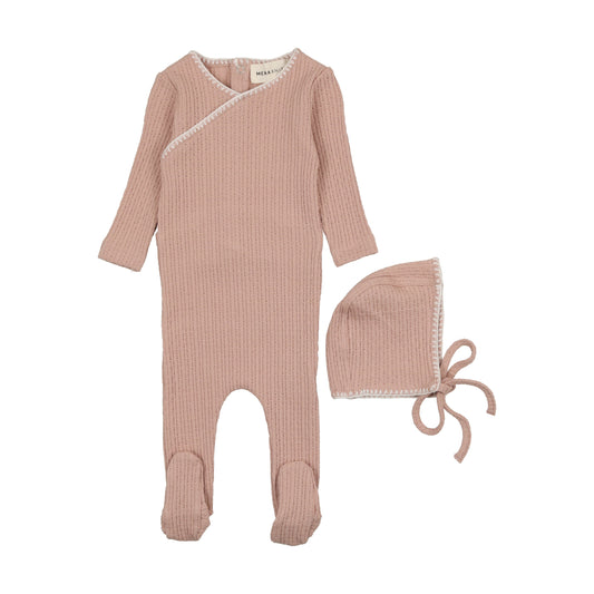 Mema Knits Textured Embroidery Edge Footie Set