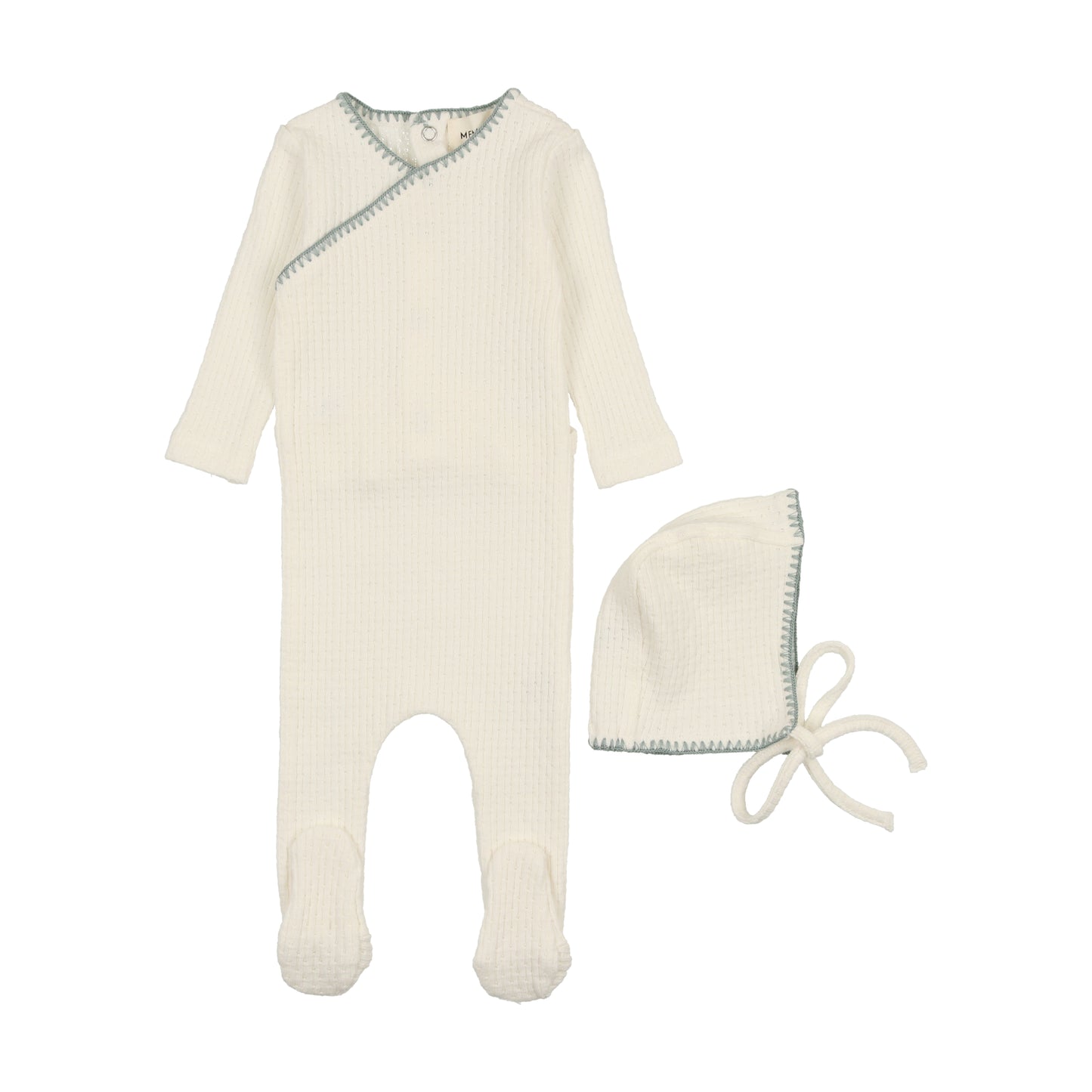 Mema Knits Textured Embroidery Edge Footie Set