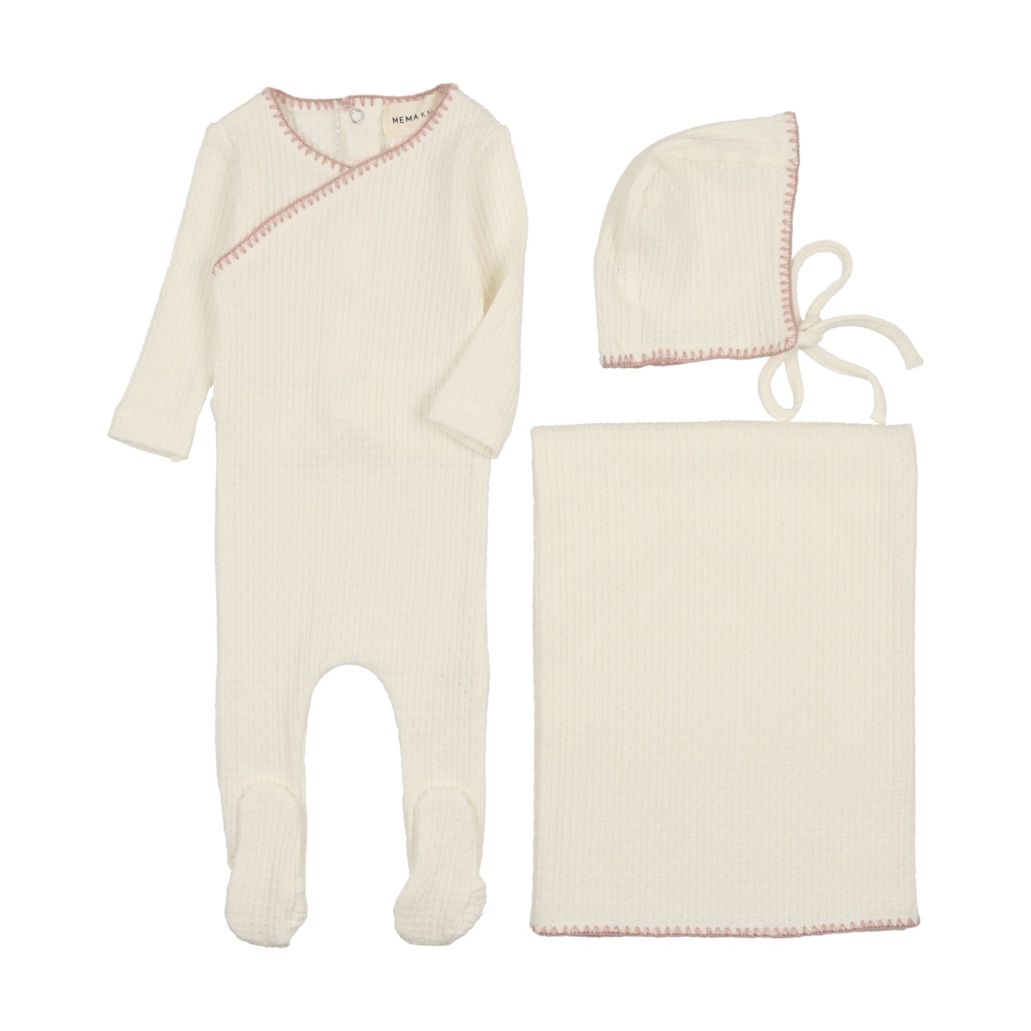 Mema Knits Textured Embroidery Edge Layette Set