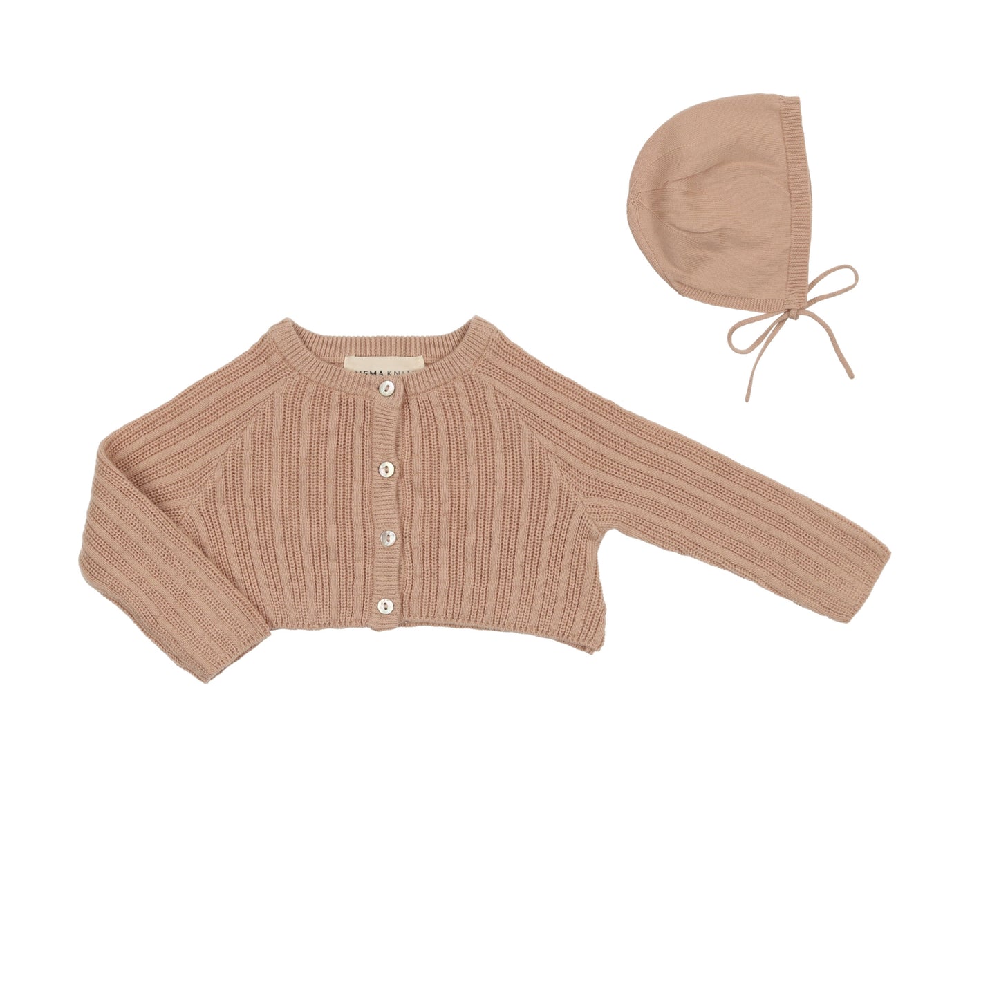 Mema Knits Crop Pointelle Cardigan and Bonnet Set