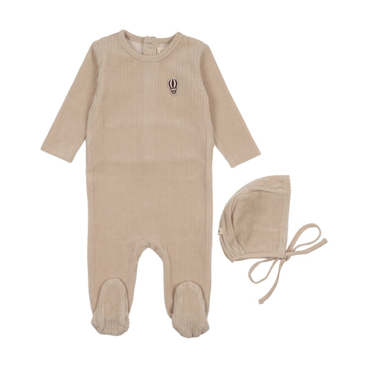 Mema Knits Ribbed Velour Embroidered Footie Set