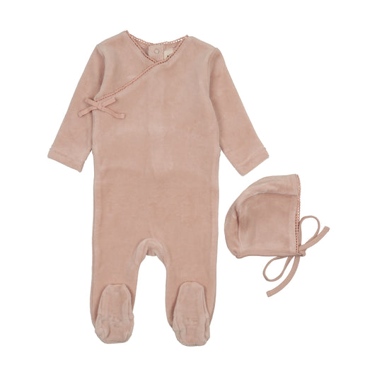 Mema Knits Velour Mock Wrap Footie Set