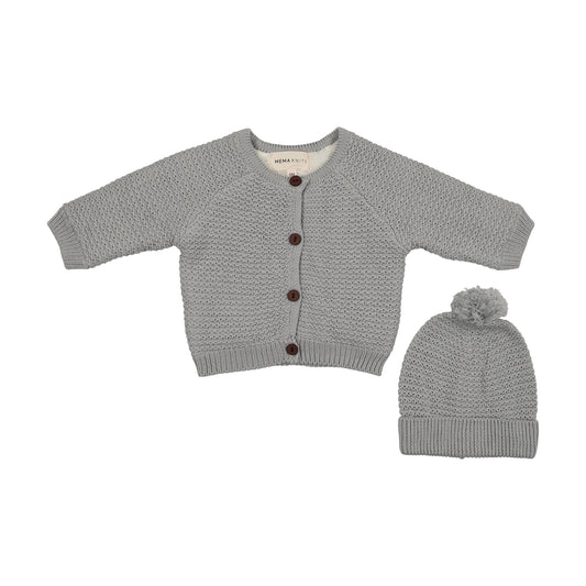 Mema Knits Knit Sherpa Lined  Jacket + Pompom  Beanie