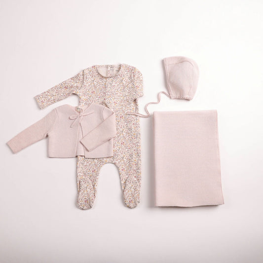Bee and Dee Petit Fleurs Footie Cardigan Set + Blanket