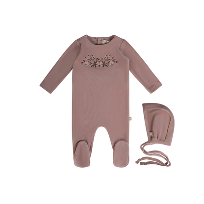 Citrine Velour Embroidered Garden Footie Set